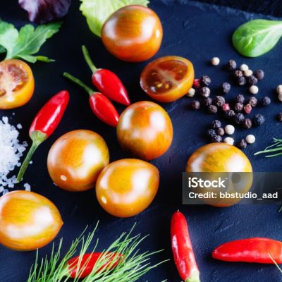 Photography of a vegetables mix on the stone plate